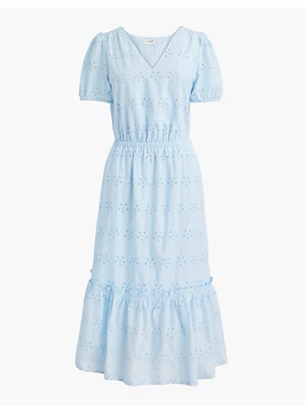 J. Crew Factory Blue Breeze Eyelet Midi Dress with Ruffle Hem